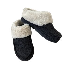 Dearfoams Dark Grey/Black and Cream Slippers sz 5/6